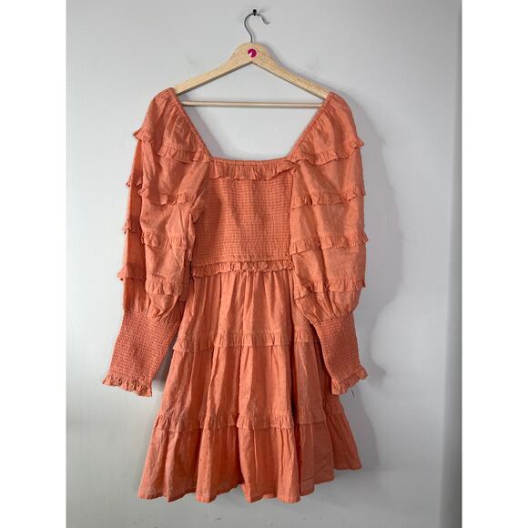 NWT Cleobella Harley Coral Pull On Smocked Tiered Ruffles Coral Mini Dress Sz XS - Picture 6 of 7